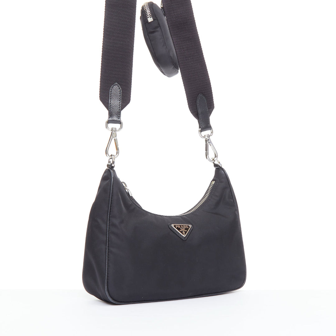 PRADA Re-Edition 30 Re-Nylon 3 in 1 black nylon logo crossbody hobo bag