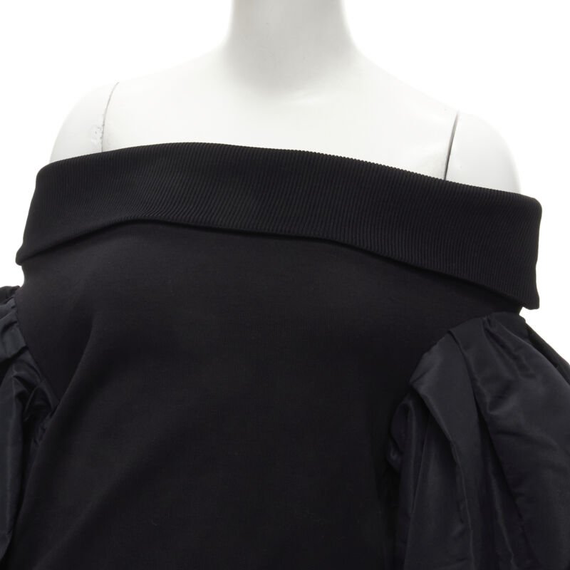 ALEXANDER MCQUEEN cotton black ultra puff sleeve off shoulder sweater IT36 XXS