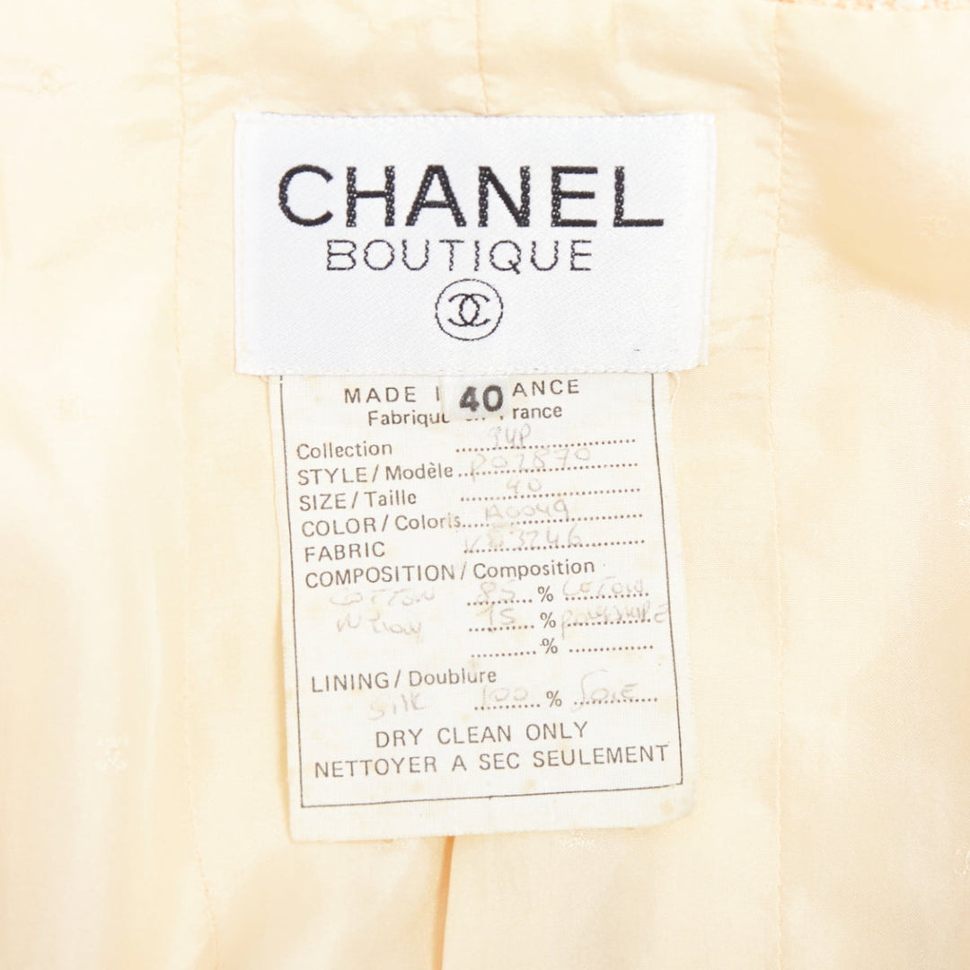 rare CHANEL 94P Vintage pink cotton tweed cropped jacket FR40 L