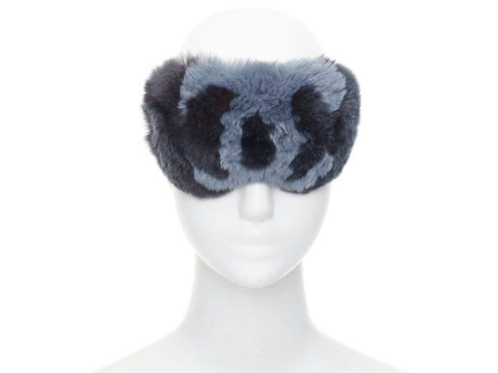 CHANEL Coco Neige navy black fur CC logo eye mask