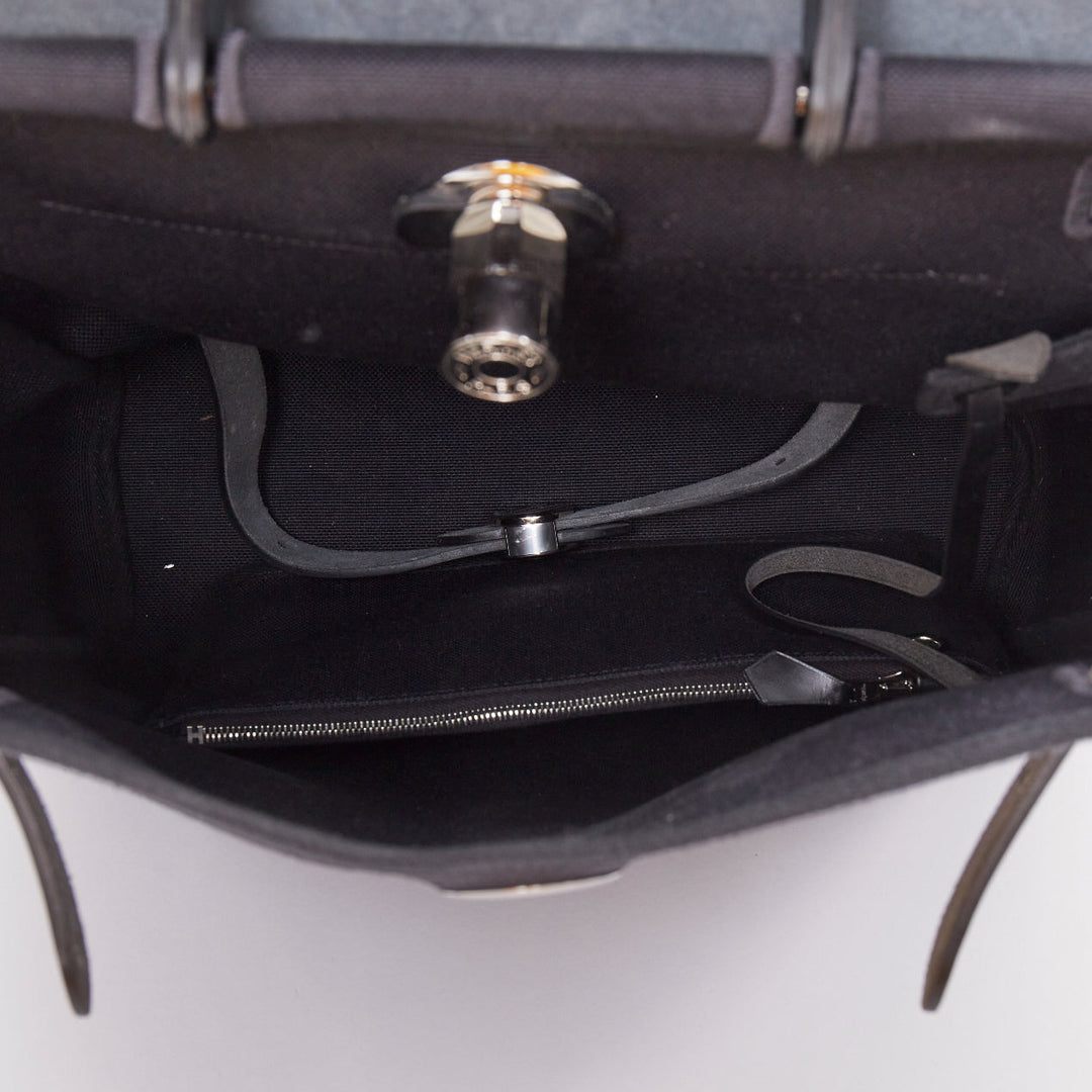 HERMES Herbag A Dos Backpack 2-in-1 black toile canvas vache calfskin bag