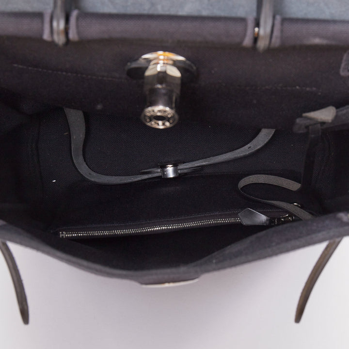 HERMES Herbag A Dos Backpack 2-in-1 black toile canvas vache calfskin bag