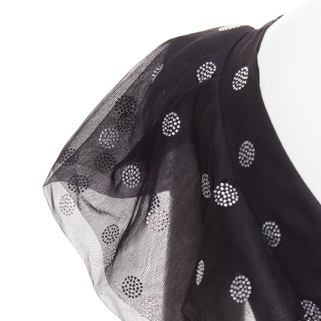 ALEXANDRE VAUTHIER SS2019 black chiffon silver crystal ruffle one shoulder dress