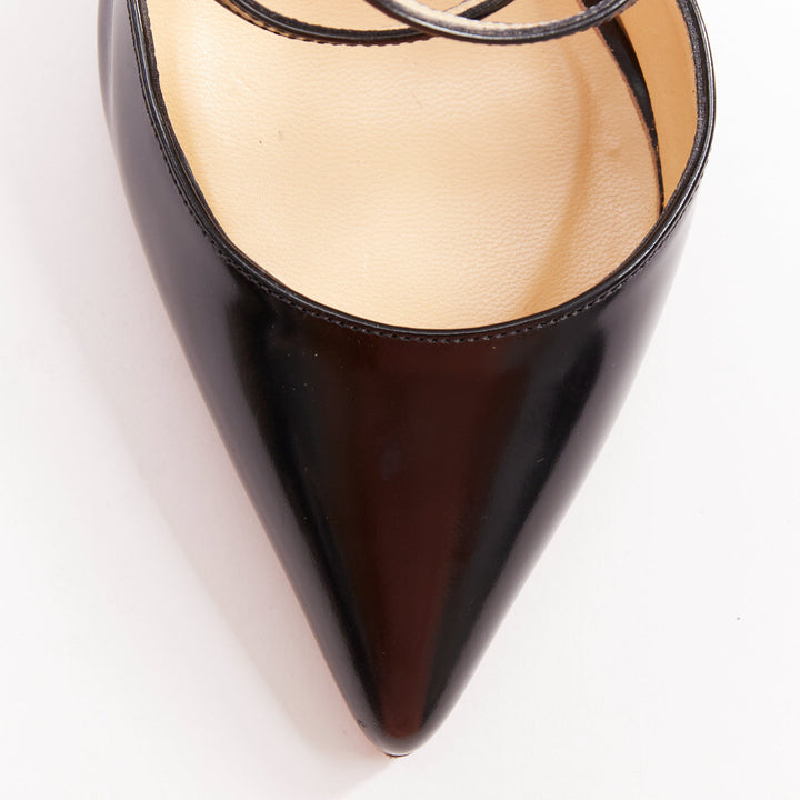 CHRISTIAN LOUBOUTIN Crosspiga 100 Jazz Calf black criss cross point pumps EU37.5