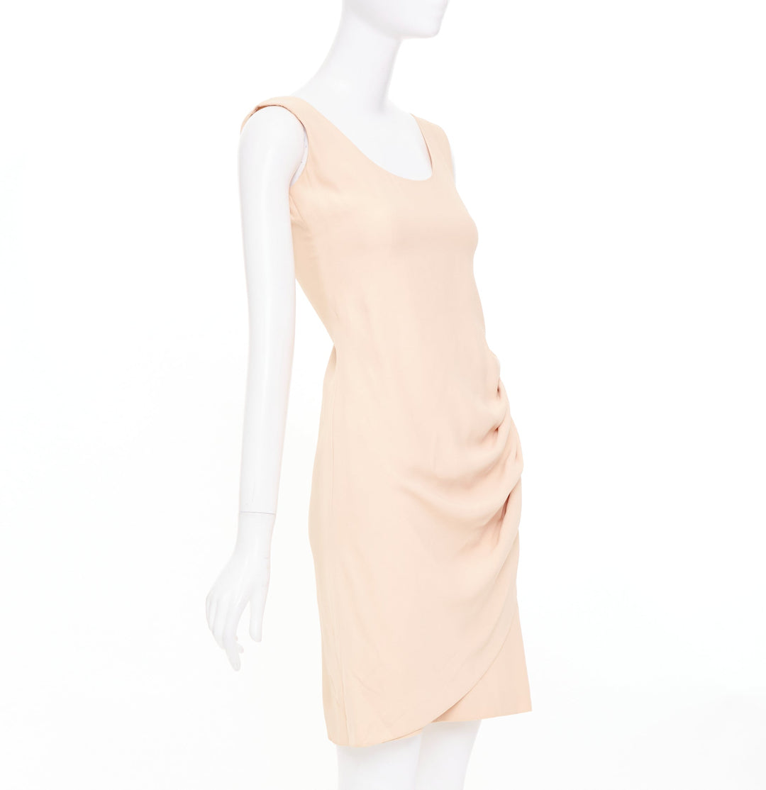 EMPORIO ARMANI nude silk blend wide strap side drape asymmetric dress IT38 XS