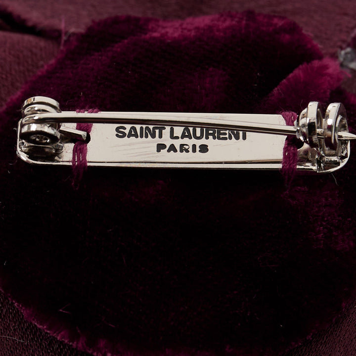 rare SAINT LAURENT 2022 Extra Large Wild Rose flower bordeaux velvet pin brooch