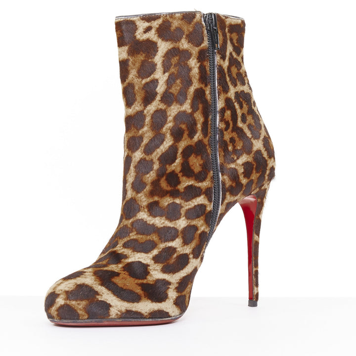CHRISTIAN LOUBOUTIN leopard print calf hair high stiletto heel ankle boots EU38