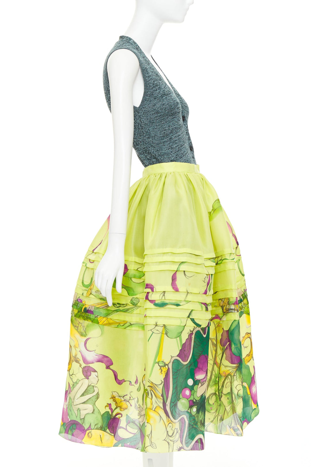 rare PRADA JAMES JEAN 2008 Runway Fairy green silk organza full skirt set IT40 S