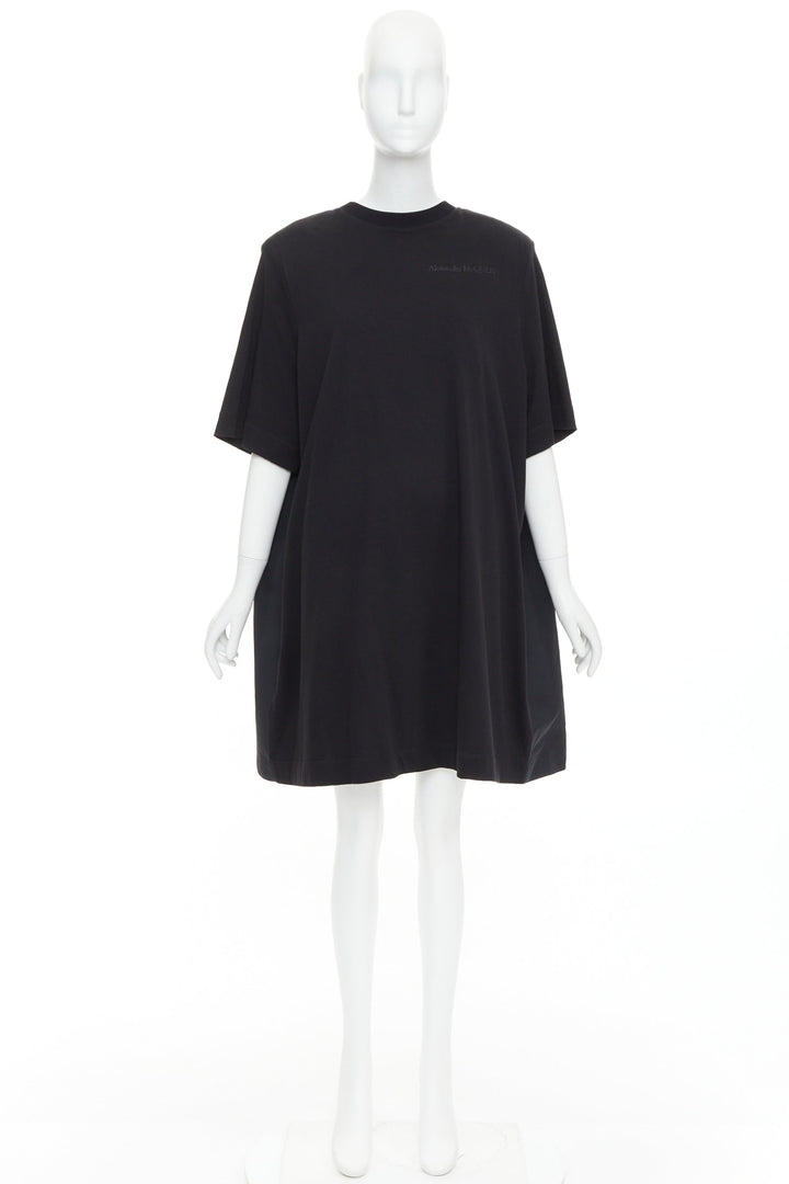 ALEXANDER MCQUEEN 2021 black hybrid flared back oversized tshirt dress IT48 XXL