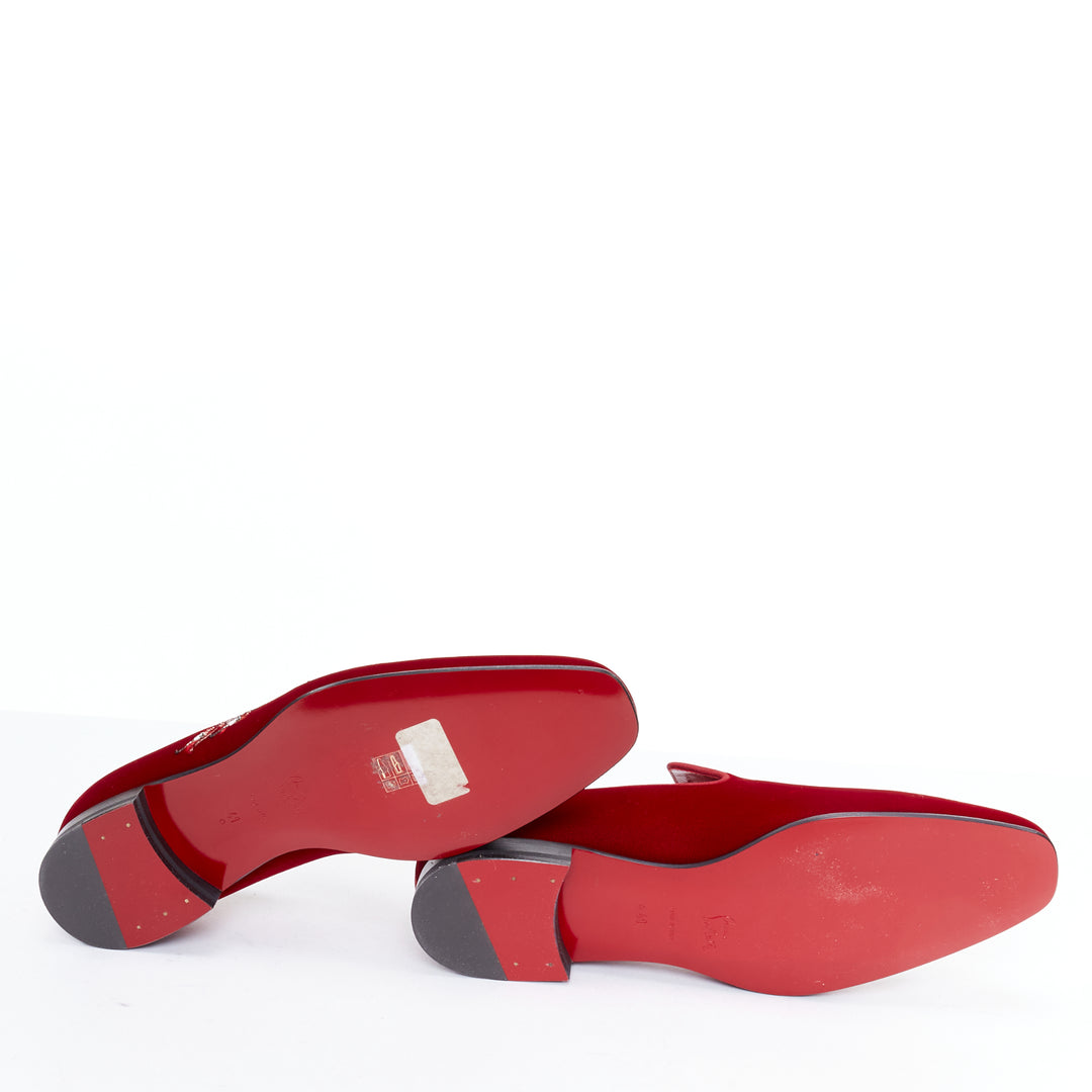 Male mannequin wearing Christian Louboutin Red Velvet Men Loafer in Size EU41 | Available at JHROP