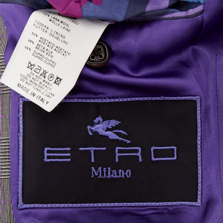 ETRO grey purple houndstooth single breasted flap pocket blazer IT52 XL