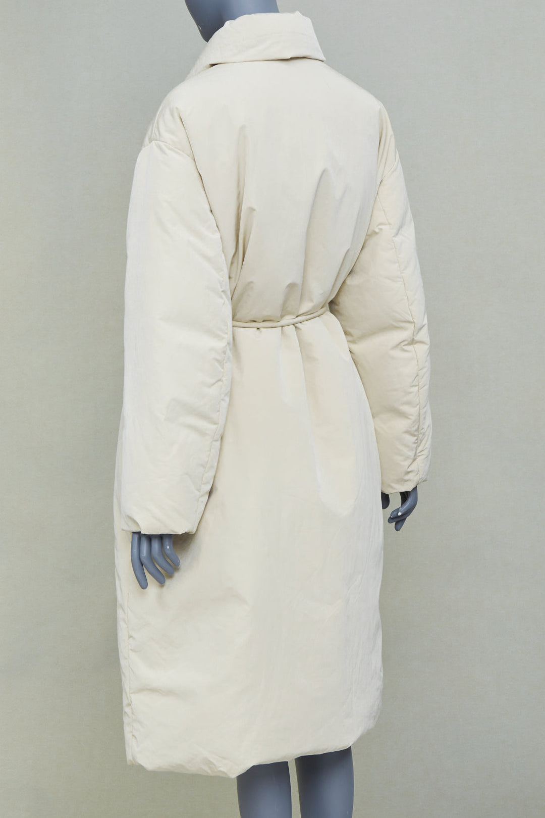 AMOMENTO ivory polyester quilted drawstring waist long padded outerwear coat OS