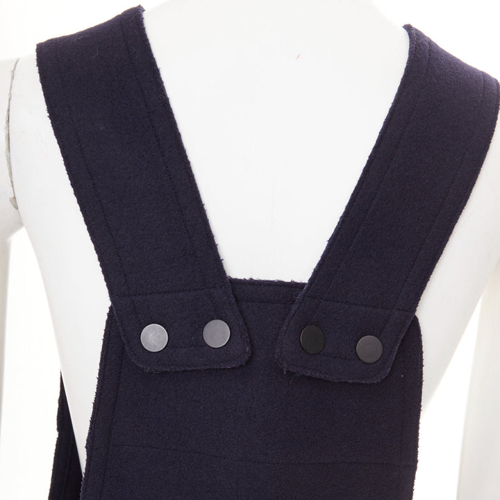 ROBERTS WOOD navy wool felt silk ruffle asymmetric shift dress S