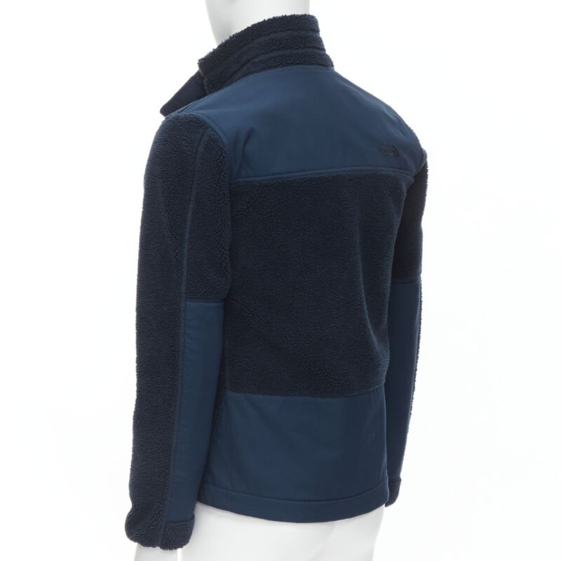 NORTH FACE navy blue fleece patch flap pocket asymmetric zip up jacket XS S