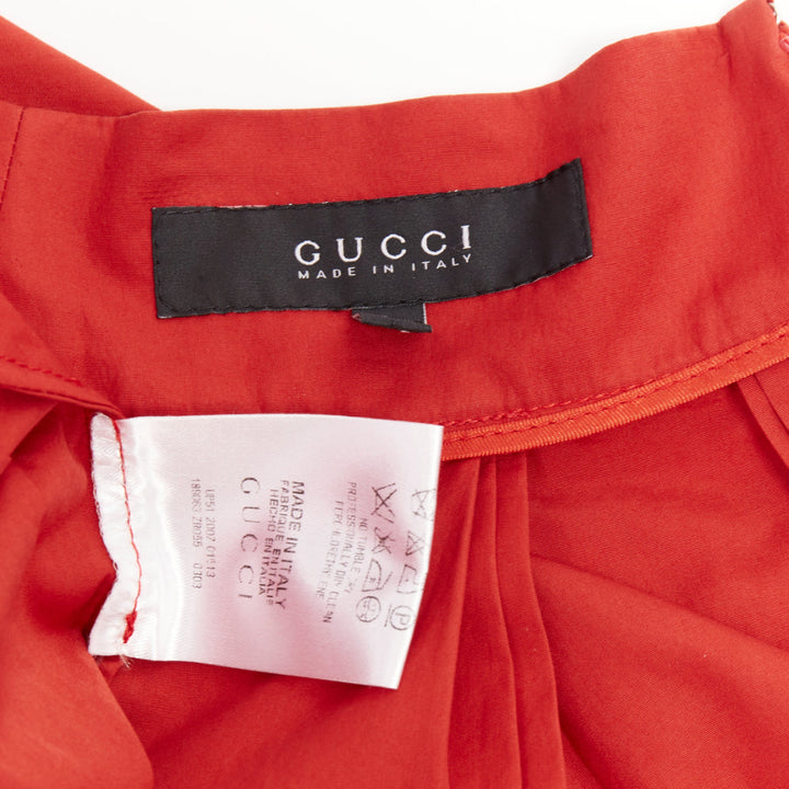GUCCI 2007 Vintage brick red coton poplin pleated high waist knee skirt IT 38 M