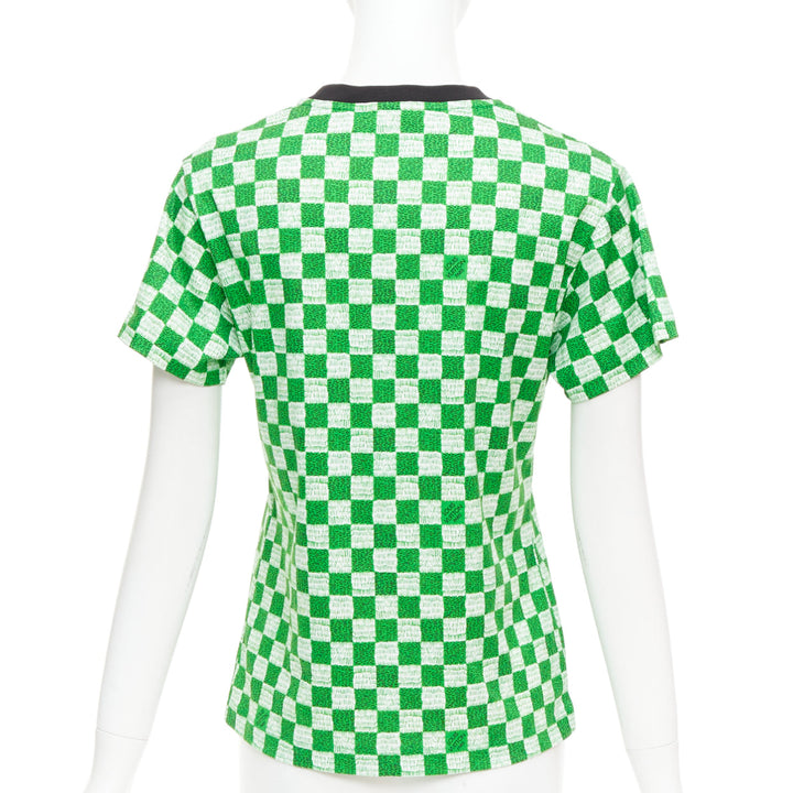 LOUIS VUITTON Damier green white cotton LV print chain detail tshirt XS