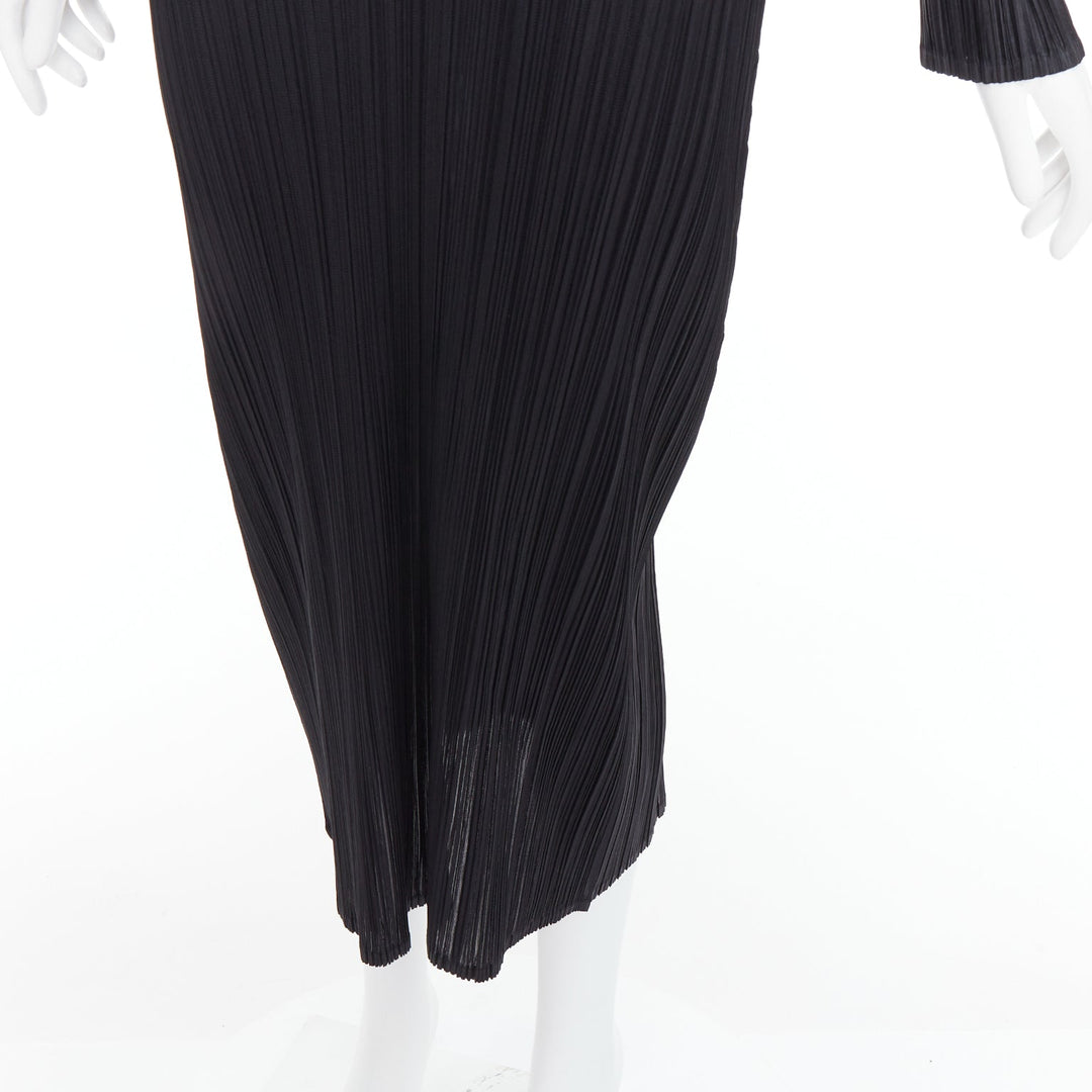 ISSEY MIYAKE Pleats Please black plisse bateau neck slit midi dress JP4 XL