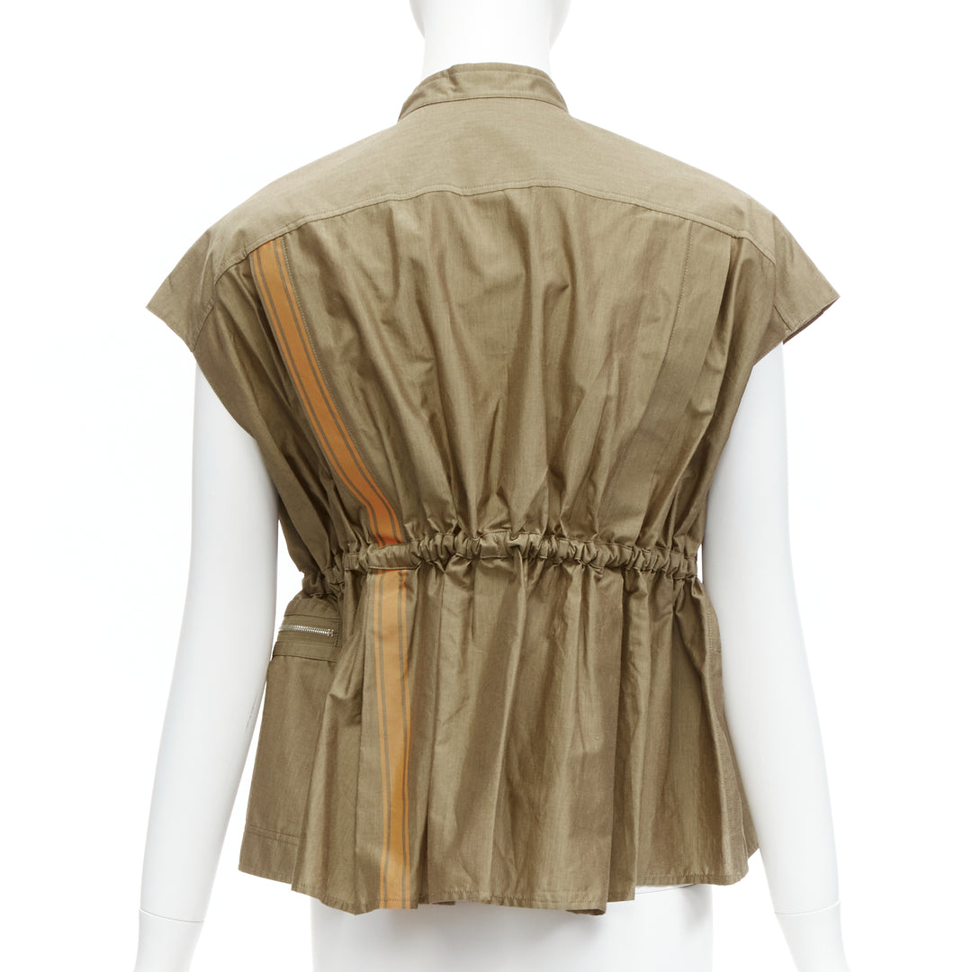HERMES Jean Paul Gaultier Vintage khaki orange stripe cargo worker vest FR36 S