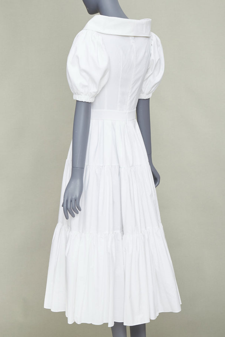 ALEXANDER MCQUEEN white cotton puff sleeves exaggerated collared dress IT40 S