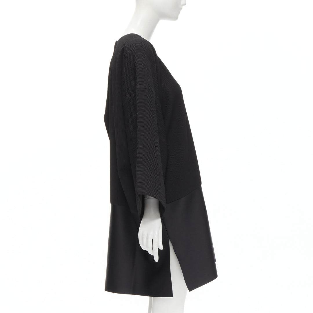 SOLACE LONDON Lulu black structural contrasting pleat satin hem boxy dress UK8 S