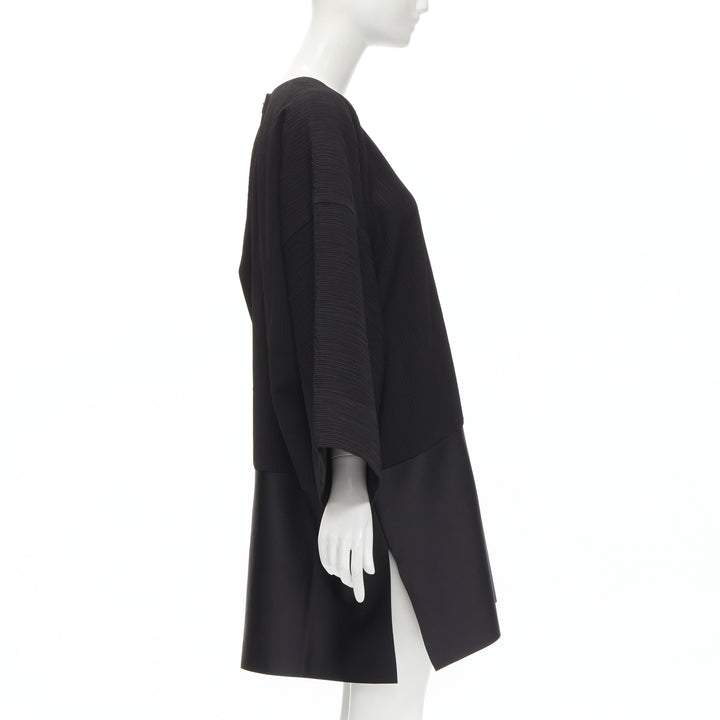 SOLACE LONDON Lulu black structural contrasting pleat satin hem boxy dress UK8 S