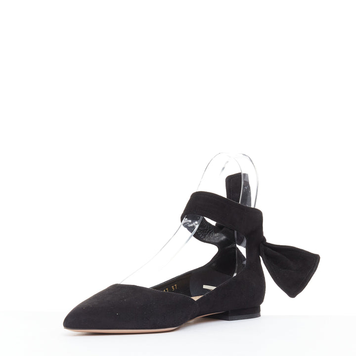 CHRISTIAN DIOR La Belle D black suede ankle bow ballerina flats EU37
