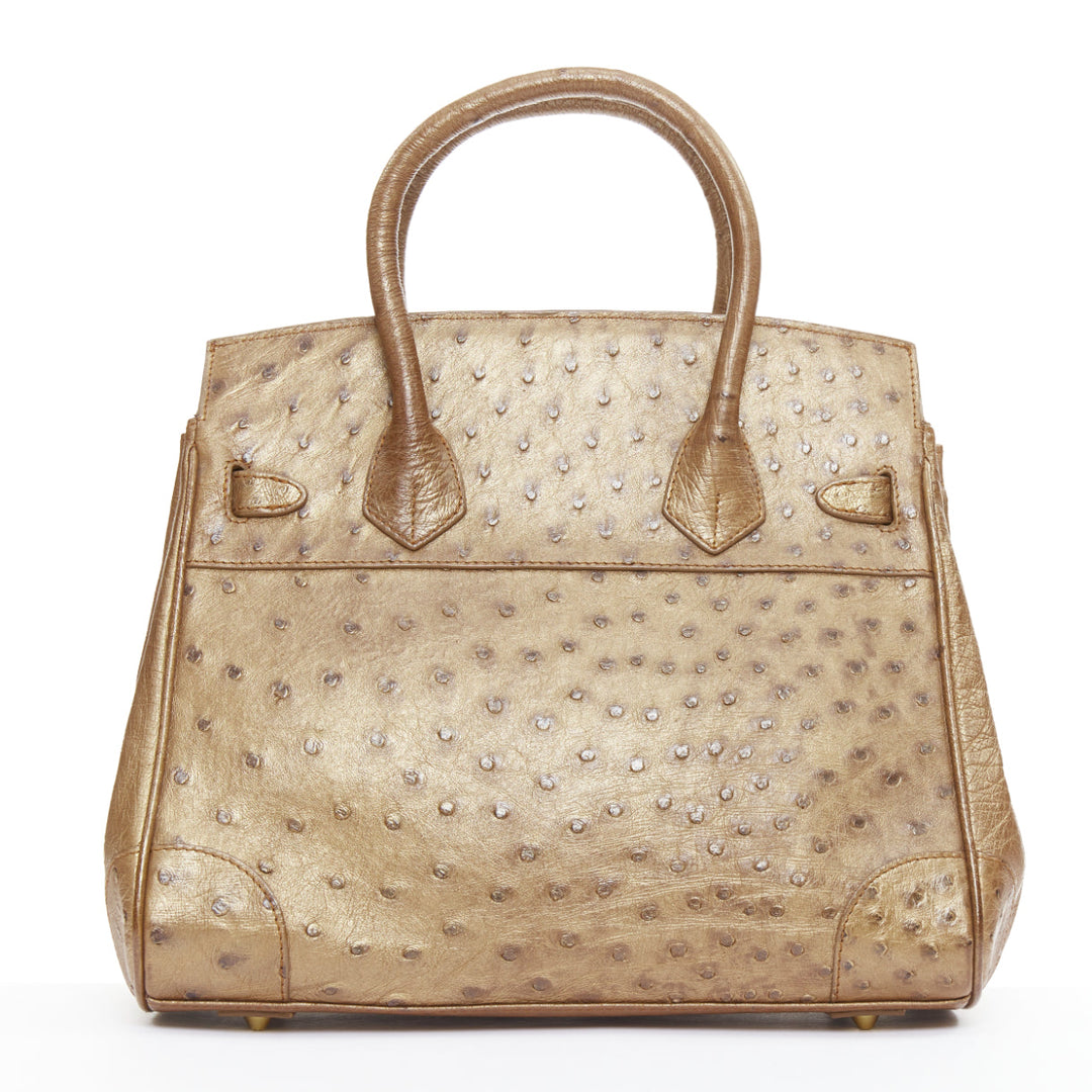 KWANPEN brown ostrich leather gold hardware top handle structured executive bag