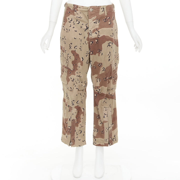 REDONE Desert Camo beige brown cotton blend camouflage cargo cropped pants S
