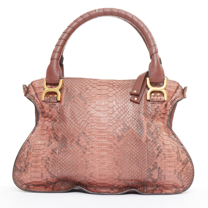 CHLOE Marcie Medium reddish brown snakeskin gold hardware satchel handbag