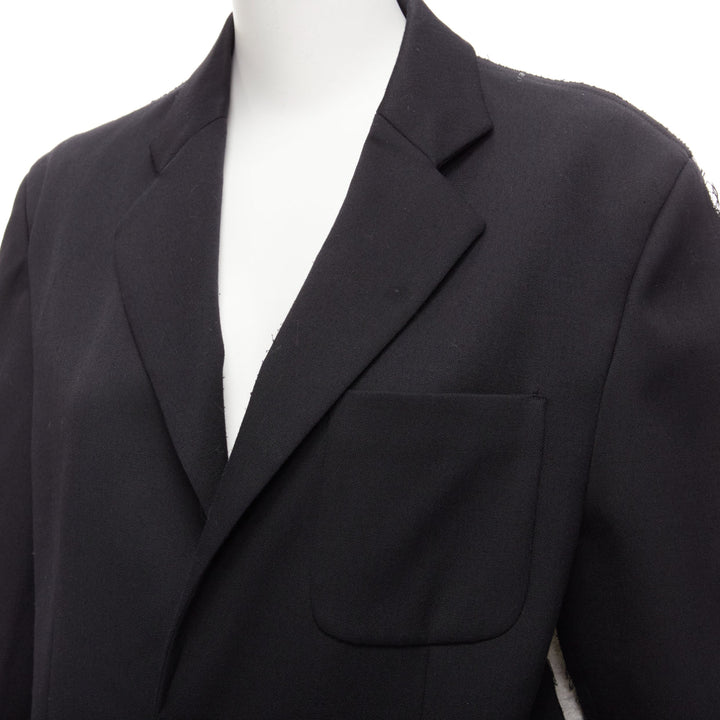 MM6 black grey virgin wool blend contrast back fray edge boxy blazer IT38 XS