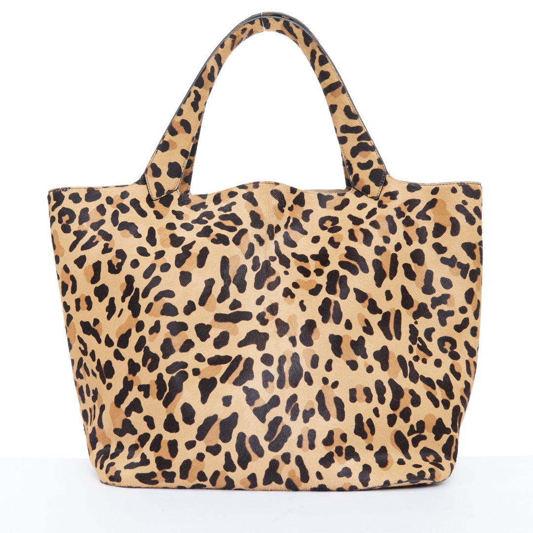 ALAIA 2025 Le Cabas Brun Sepia leopard print calf hair large open top tote bag