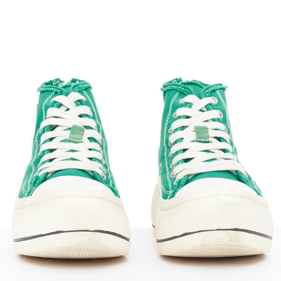 R13 Kurt bright green distressed canvas chunky platform high top sneakers EU37