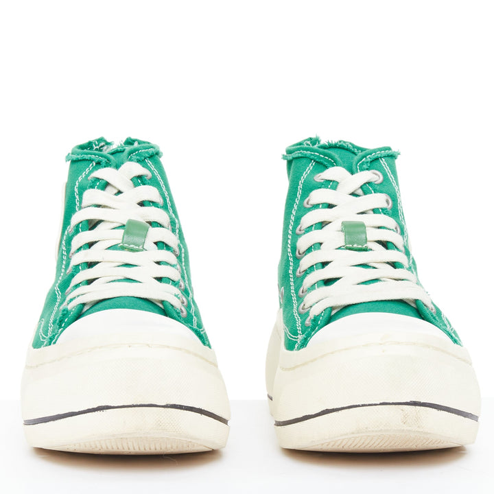 R13 Kurt bright green distressed canvas chunky platform high top sneakers EU37
