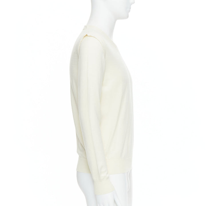 MAISON MARGIELA 100% wool cream V-neck overlay sleeve sweater M