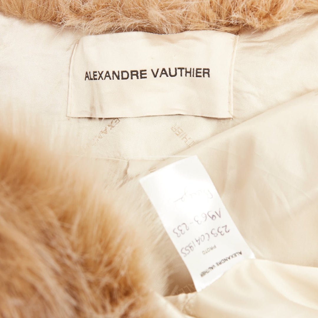 rare ALEXANDRE VAUTHIER SS2023 beige brown faux fur exaggerated collar coat