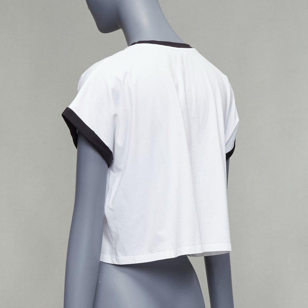 BALMAIN white cotton black big logo cropped ringer tshirt XS