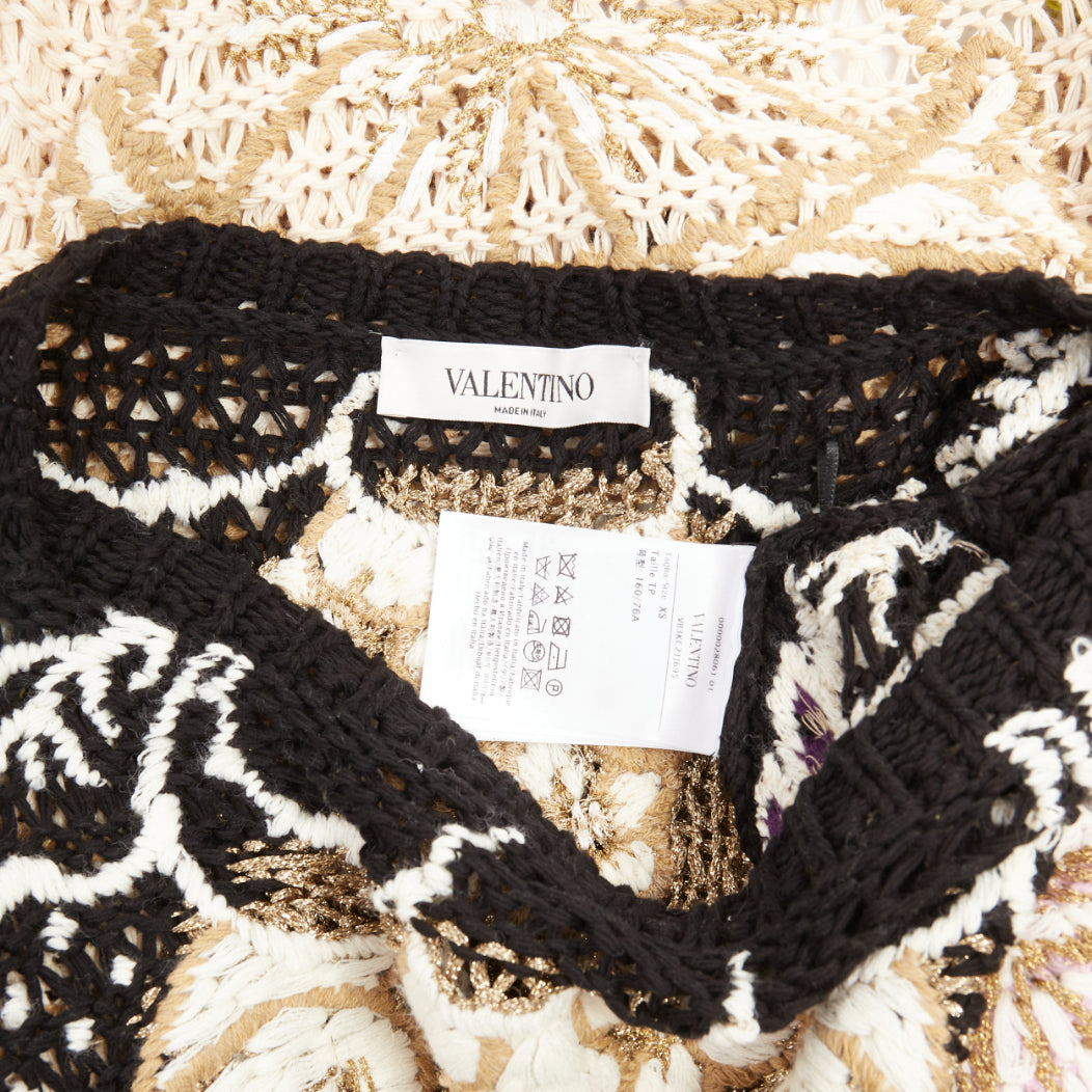 VALENTINO 2021 Runway black yellow cotton embroidered crochet poncho cape XS