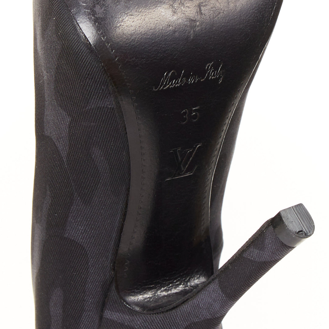 LOUIS VUITTON 2012 Bernice black blue leopard jacquard metal stud pumps EU35 US5