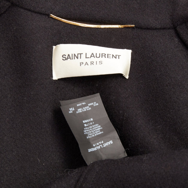 SAINT LAURENT 2014 Caban black wool felt double breasted panelled pea coat FR34