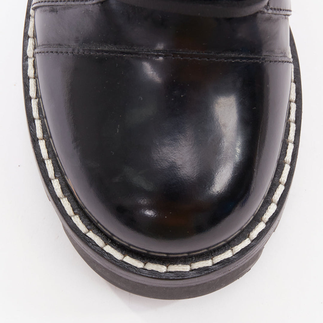 LOUIS VUITTON Star Trail black shiny leather logo tape army ankle boots EU40