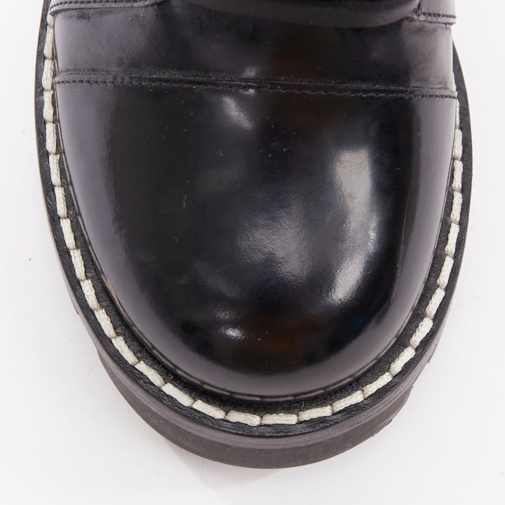 LOUIS VUITTON Star Trail black shiny leather logo tape army ankle boots EU40