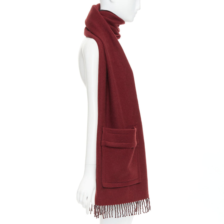 FENDI  100% cashmere burgundy grey bicolor pocket fringed long scarf