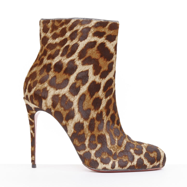 CHRISTIAN LOUBOUTIN leopard print calf hair high stiletto heel ankle boots EU38