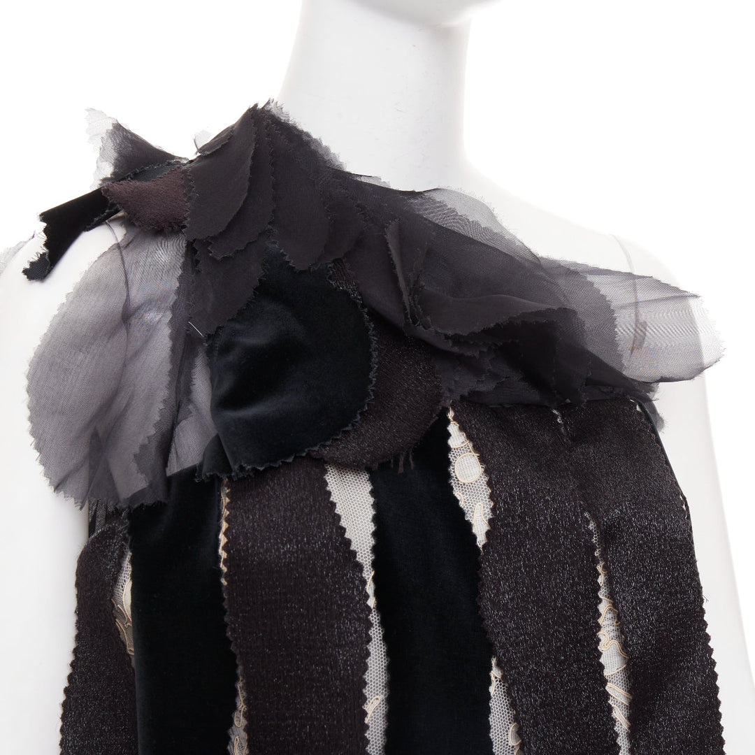RODARTE 2007 Runway Vintage black velvet ribbon lace layered midi dress UK8 S