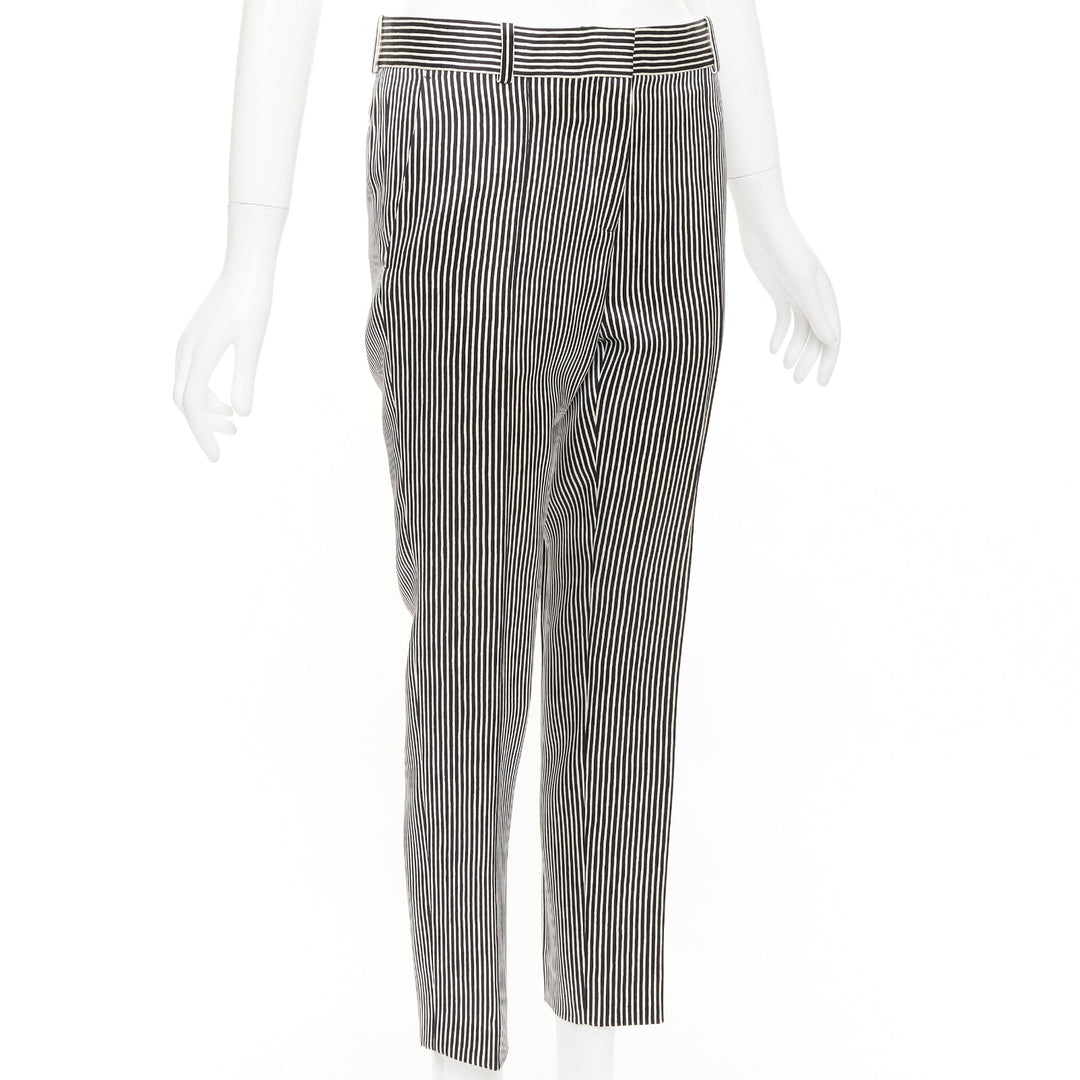 CELINE Phoebe Philo cream black silk new pure wool striped trousers FR36 S