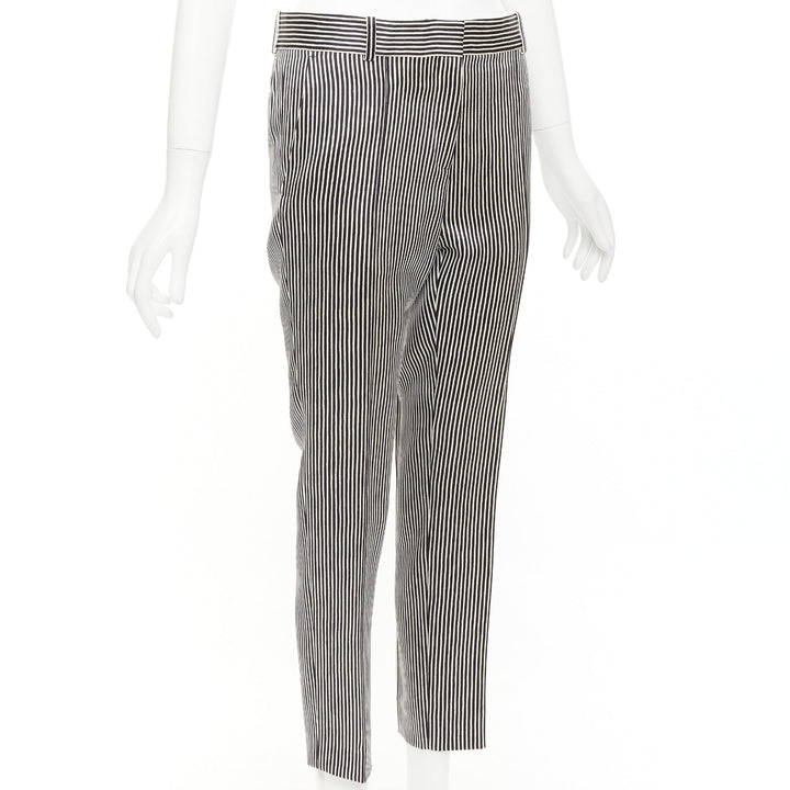 CELINE Phoebe Philo cream black silk new pure wool striped trousers FR36 S