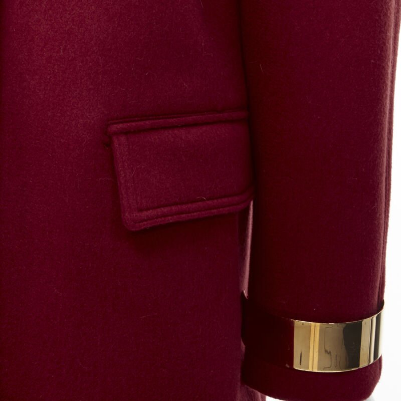 BURBERRY PROPRSUM 90% cashmere blend red gold metal bar coat IT38 XS