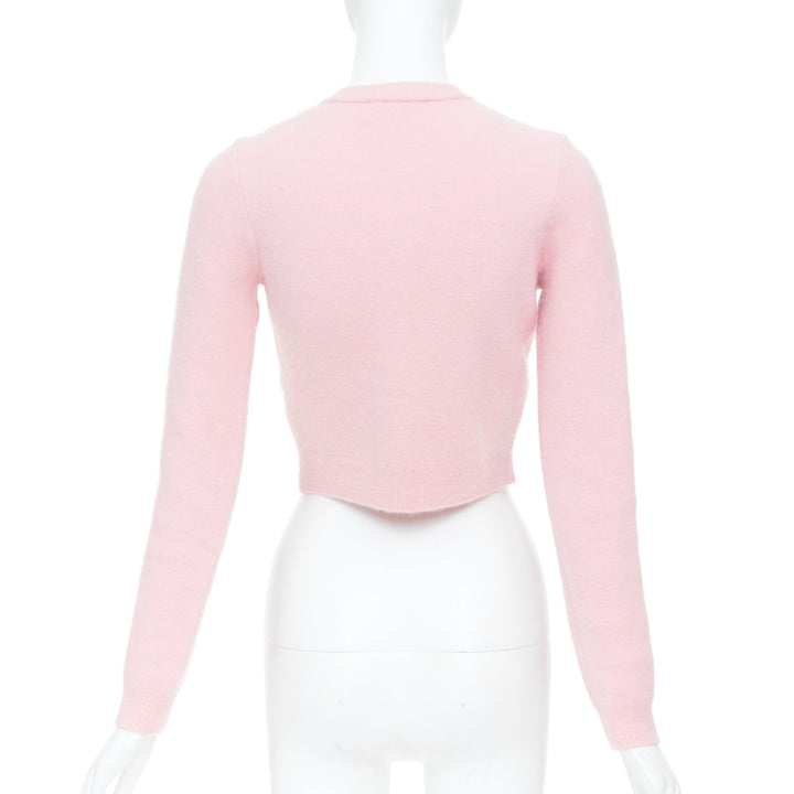 SELF PORTRAIT AW24 light pink viscose blend crystal neckline crop cardigan XS