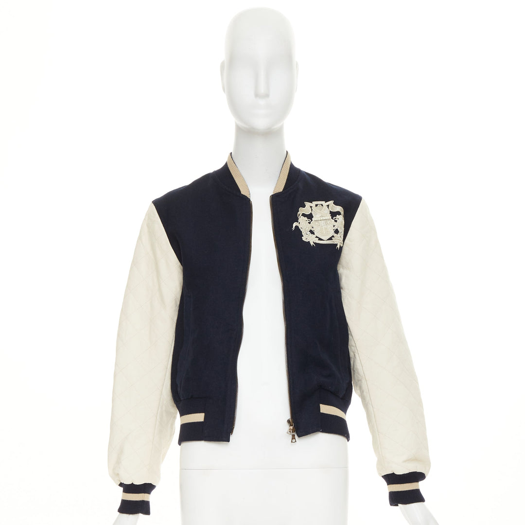 DRIES VAN NOTEN 2015 Runway embroidered linen wool varsity bomber jacket IT42 M