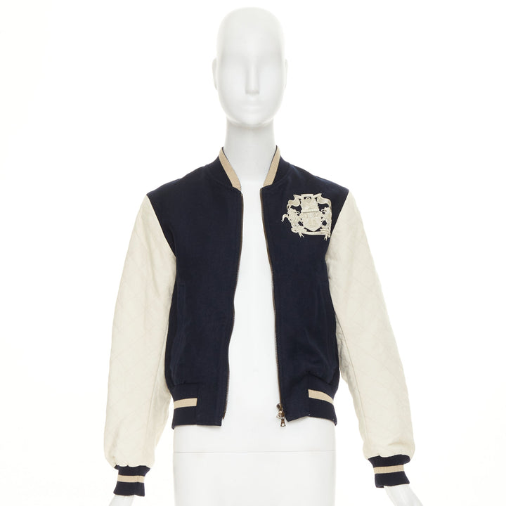DRIES VAN NOTEN 2015 Runway embroidered linen wool varsity bomber jacket IT42 M
